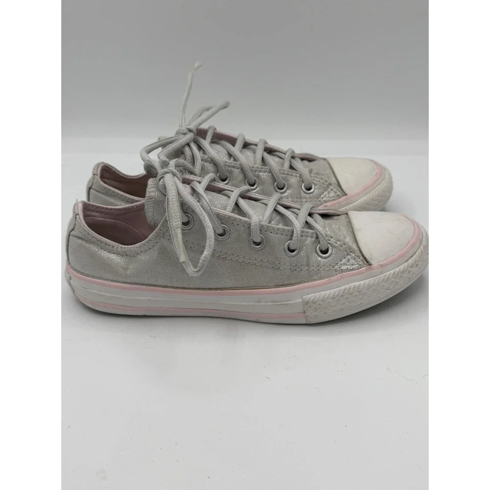 Converse All Star Chuck Taylor Metallic Silver Pink Low Top Sneakers Junior Sz 2